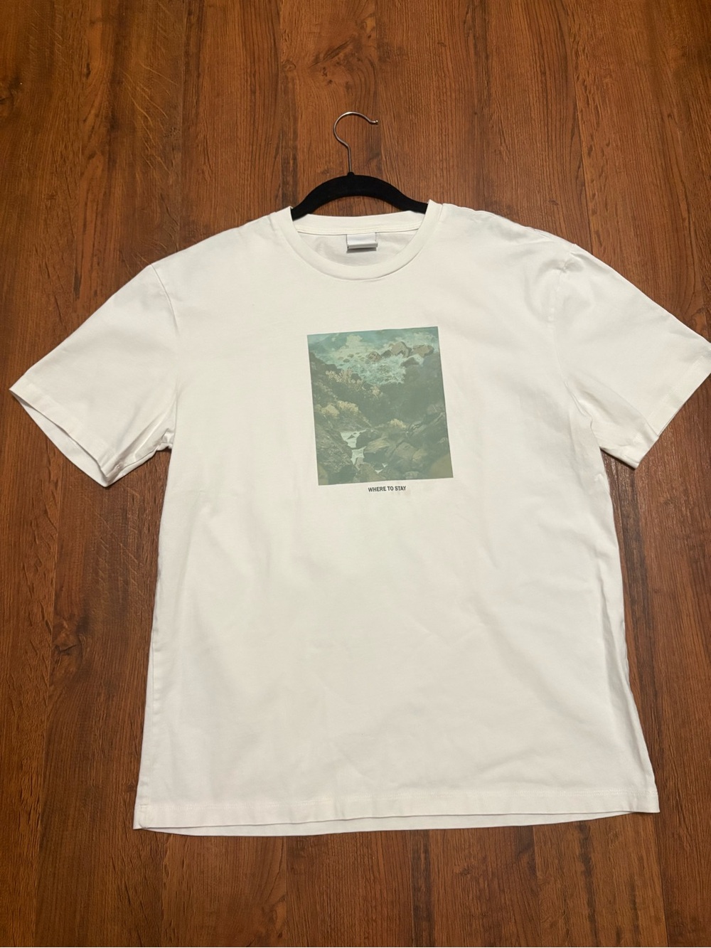 Zara Men’s White “Where to Stay” Graphic T-Shirt Size M